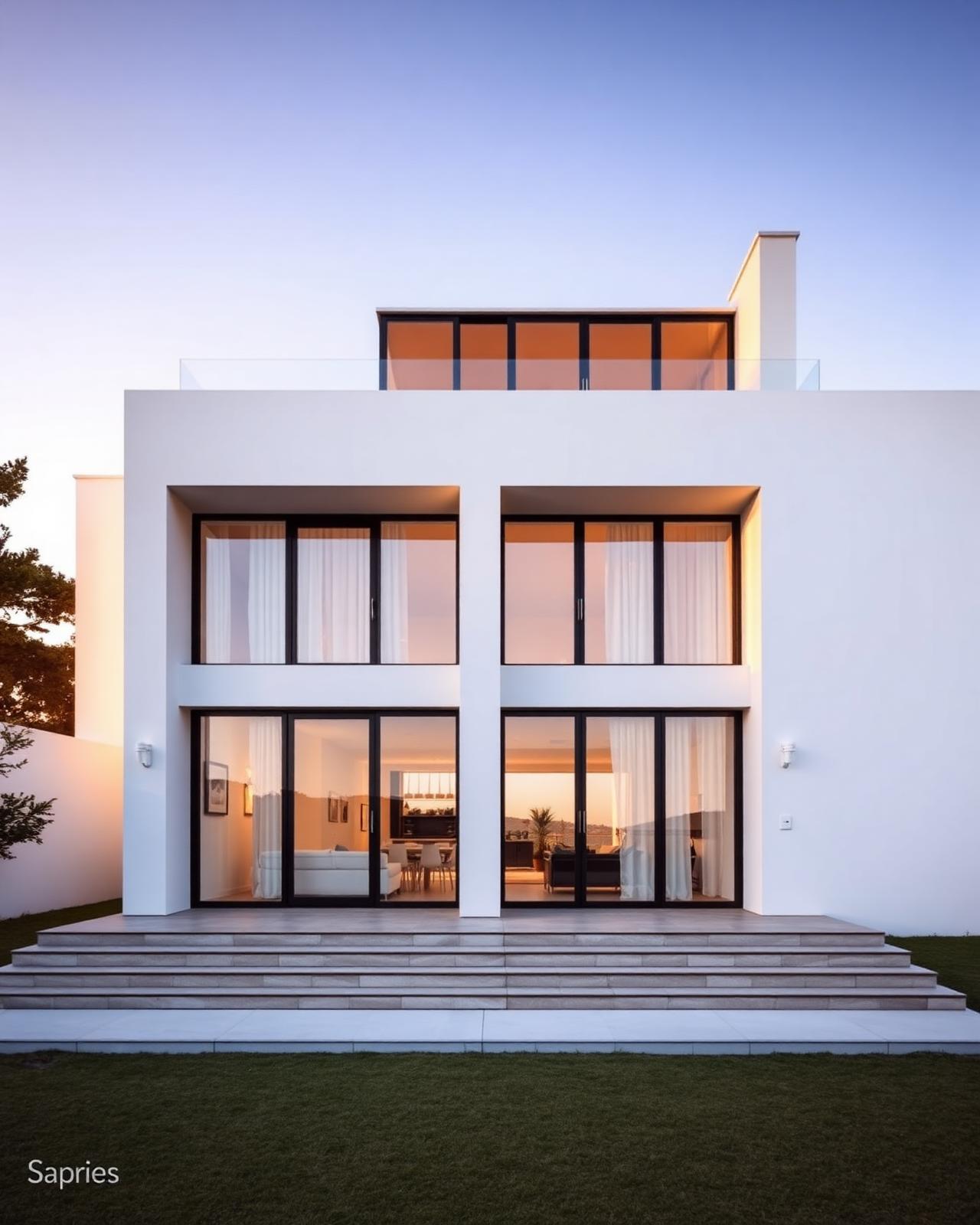 Villa moderne au coucher du soleil